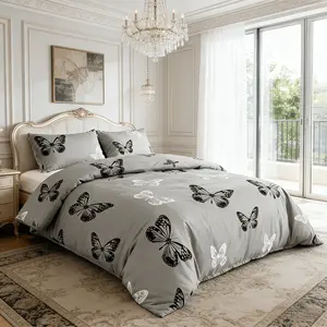 3-Piece Bedding Set (1 Duvet Cover + 2 Pillowcases, No Inserts Included) – a soft and comfortable butterfly print duvet set with zipper closure, machine washable, and ideal as a gift.