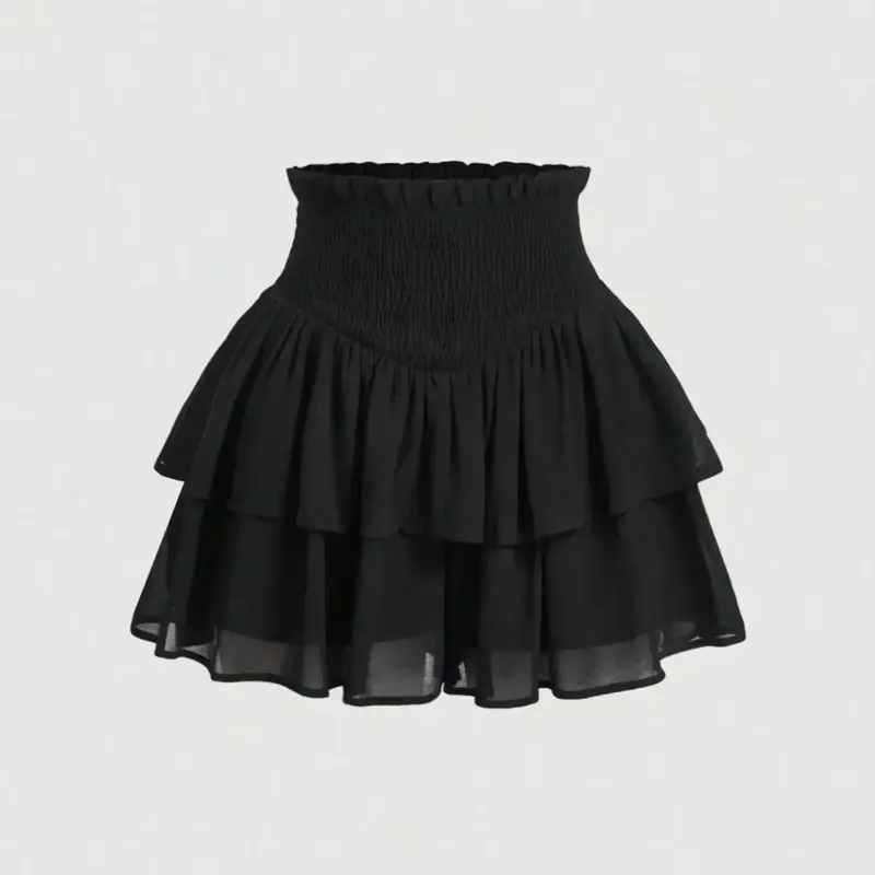 Stylish Basic Plain Double-Layer Ruffled Summer Short Fitted Skirt for Casual Wear, Comfortable Bodycon Skirt