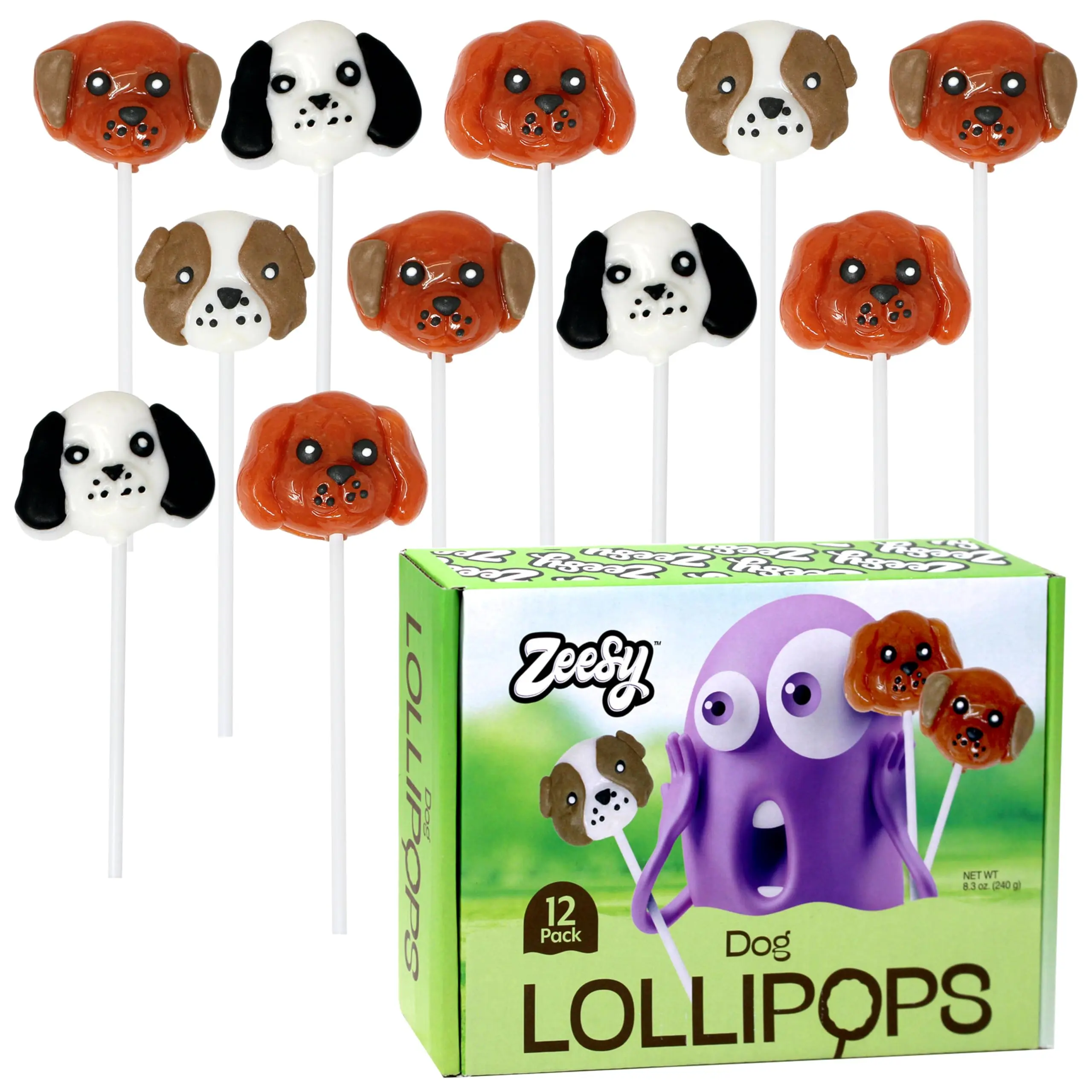 Zeesy Dog Shaped Lollipops - 12 Pack Individually Wrapped Candy Suckers for Dog Birthday Party Favors and Puppy Adoption Supplies