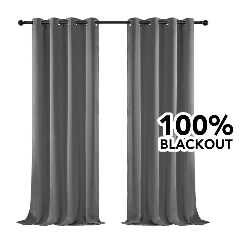 Deconovo 100% Light Block Blackout Window Cover (2 Panels) - Triple Weave Double Layer Durable Polyester Full Coverage Curtains, Noise-Reducing Heat/Cold Buffer for Living Room,Bedroom (1-3meters) Modern Home Decor