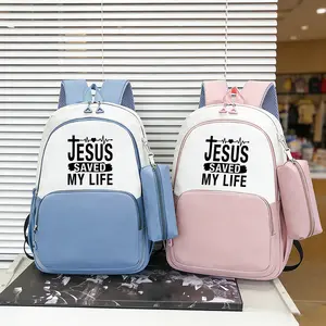 New Stylish Durable Multi Function Backpack | Creative "JESUS" Graphic, Large-Capacity Outdoor Travel & Laptop Backpack with Matching Office Supplies Organizer Pouch, Ideal for Commute and Travel