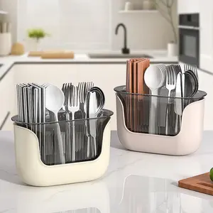 Chopsticks Holder and Cutlery Organizer - Kitchen Countertop Draining Storage Rack with Dividers for Utensils and Spoons, Dish Drying Organiser