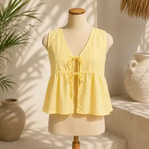 Yellow Tie-Front Peplum Top one size