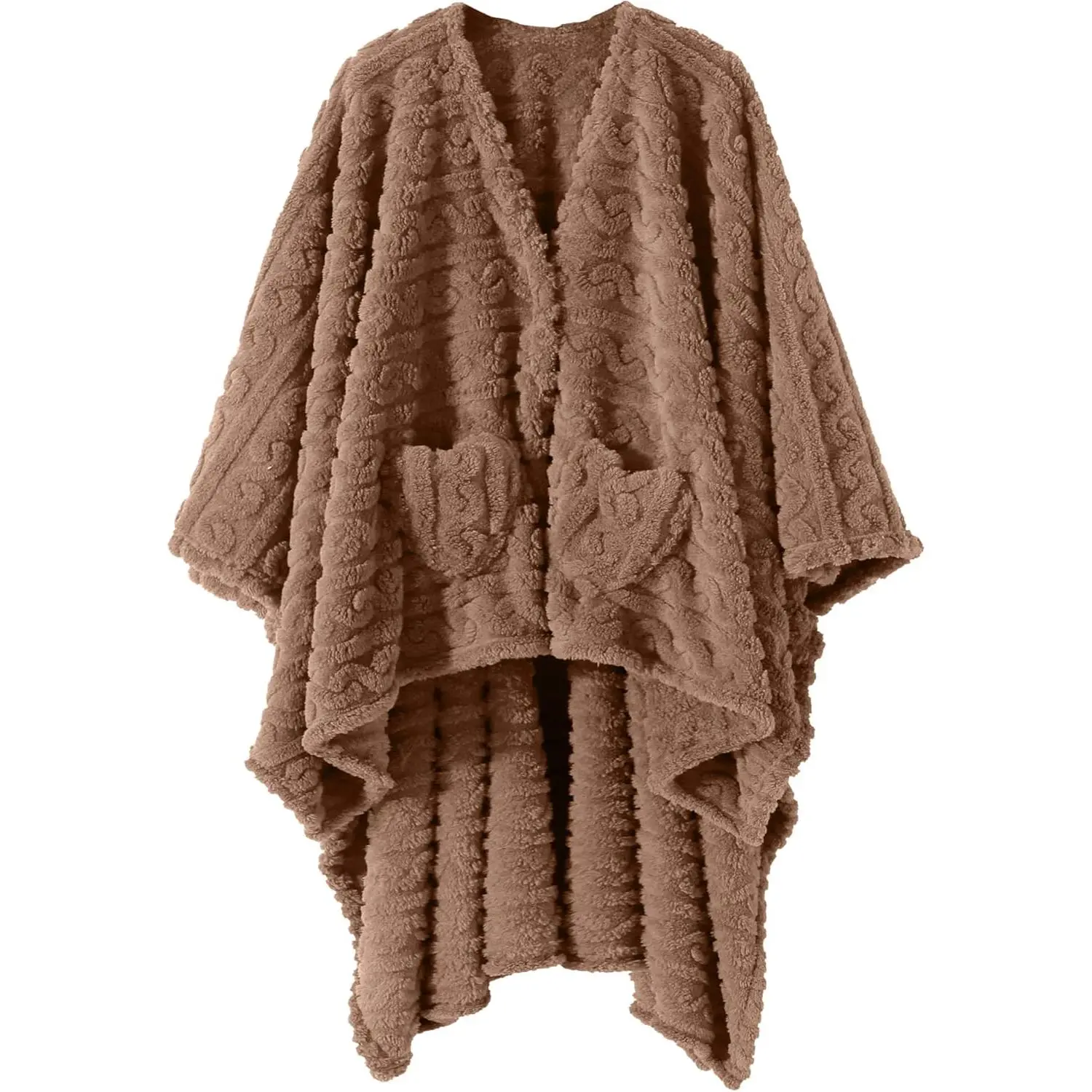 Adult Wearable Sherpa Fleece Blanket Poncho - Cozy Pocketed Button Design Cape Wrap, 58x64 inches, Modern Caramel, Ideal for Office, Lounge, Valentine, Birthday, Thanksgiving