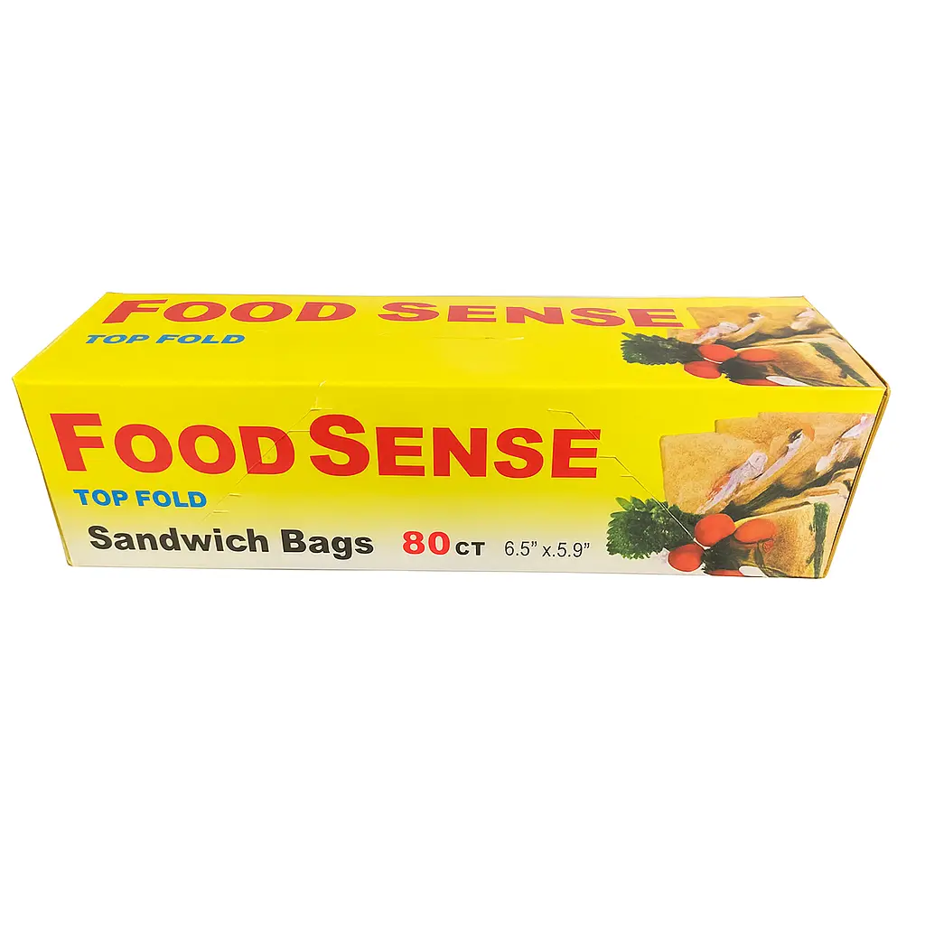Food Sense Sandwich Bags 80 Ct | Top Fold Clear Plastic Lunch & Snack Storage Bags 6.5" x 5.9" | Resealable Disposable Bag for Sandwiches, Snacks, Travel & School Lunches
