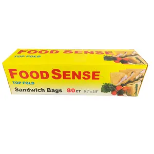 Food Sense Sandwich Bags 80 Ct | Top Fold Clear Plastic Lunch & Snack Storage Bags 6.5" x 5.9" | Resealable Disposable Bag for Sandwiches, Snacks, Travel & School Lunches