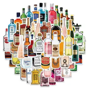 Alcohol Beverage Pattern Sticker, 50pcs/set Waterproof Self Adhesive Decor Paper, Decor Sticker Decal Sticker for Gift Greeting Card Water Bottle Laptop Phone, Ornaments