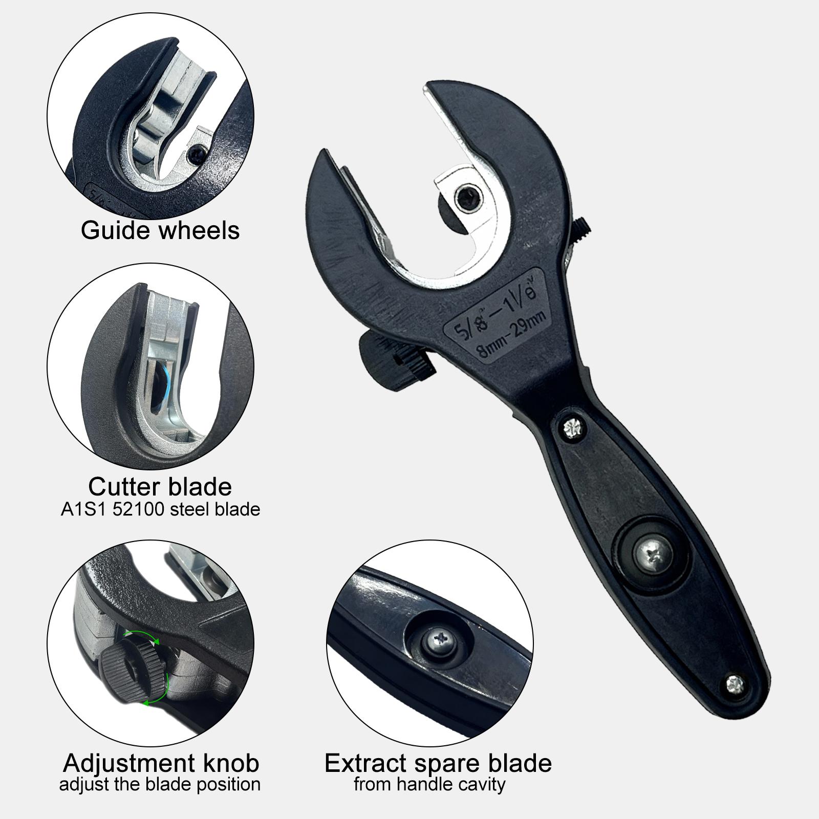 Upgraded 2025 Ratcheting Tube Cutter | 2-in-1 Compact Tool for Copper & PVC Pipes (5/16" to 1-1/8") | One-Handed Operation with Spare Blade Storage | Professional Plumbing & DIY Tool