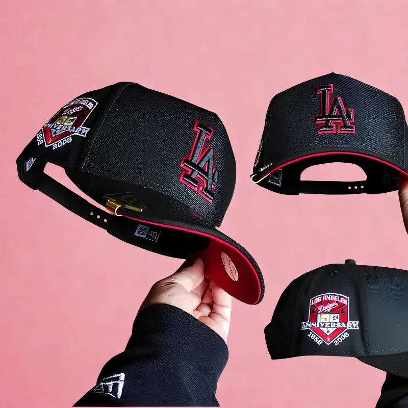 New Era Los Angeles Dodgers Black Red 9FORTY Adjustable Cap Anniversary Patch Baseball Hat