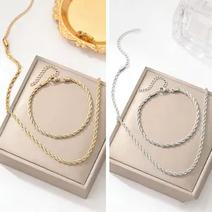 Perfect Gift for Her! Stainless Steel Rope Chain Bracelet & Necklace Set  | Ideal Present for Every Occasion: Valentine's, Birthday, Mother's Day, Christmas, New Year