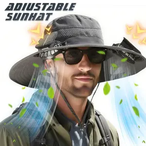 【FathersDayGift】Solar Powered Cooling Fan Hat  Waterproof & Sweatproof Double Fan Sun Hat for Fishing, Hiking & Outdoor Activities