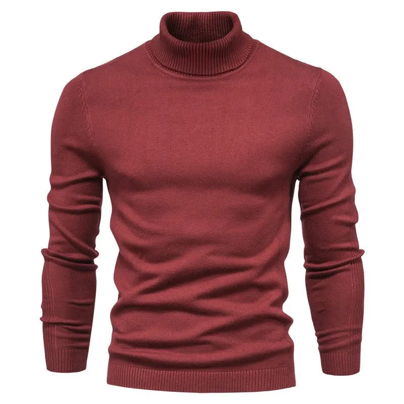 Men's Solid Color Slim Pullover Sweater - Casual Knitwear, Long Sleeves, Beige, Versatile for Various Occasions