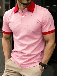 Men's Performance Polo Shirt Short Sleeve Full Print Design, Casual Golf Polo Casual Fitted Fashion for Daily Wear and Outdoor Sports, Perfect Holiday Gift