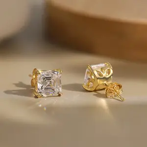 Évelle Asscher Cut Prong Stud Earrings | Silver & Gold Plated | Quiet Luxury