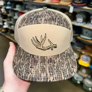 Antler Shed 7 Panel Hat - Timber Camo Adjustable Snapback Cap Embroidered Trucker Design