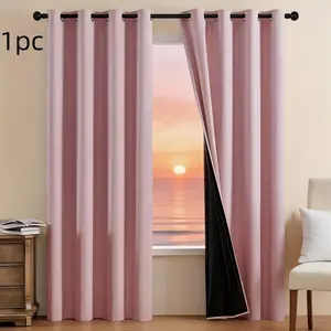 1pc Privacy Protect 100% Blackout Window Cover Curtains with Black Coating Backing Thermal Insulated Window Drapes for Bedroom Nursery Living Room Aesthetic Solid Color Single Panel Grommet Top Energy Saving Drapes