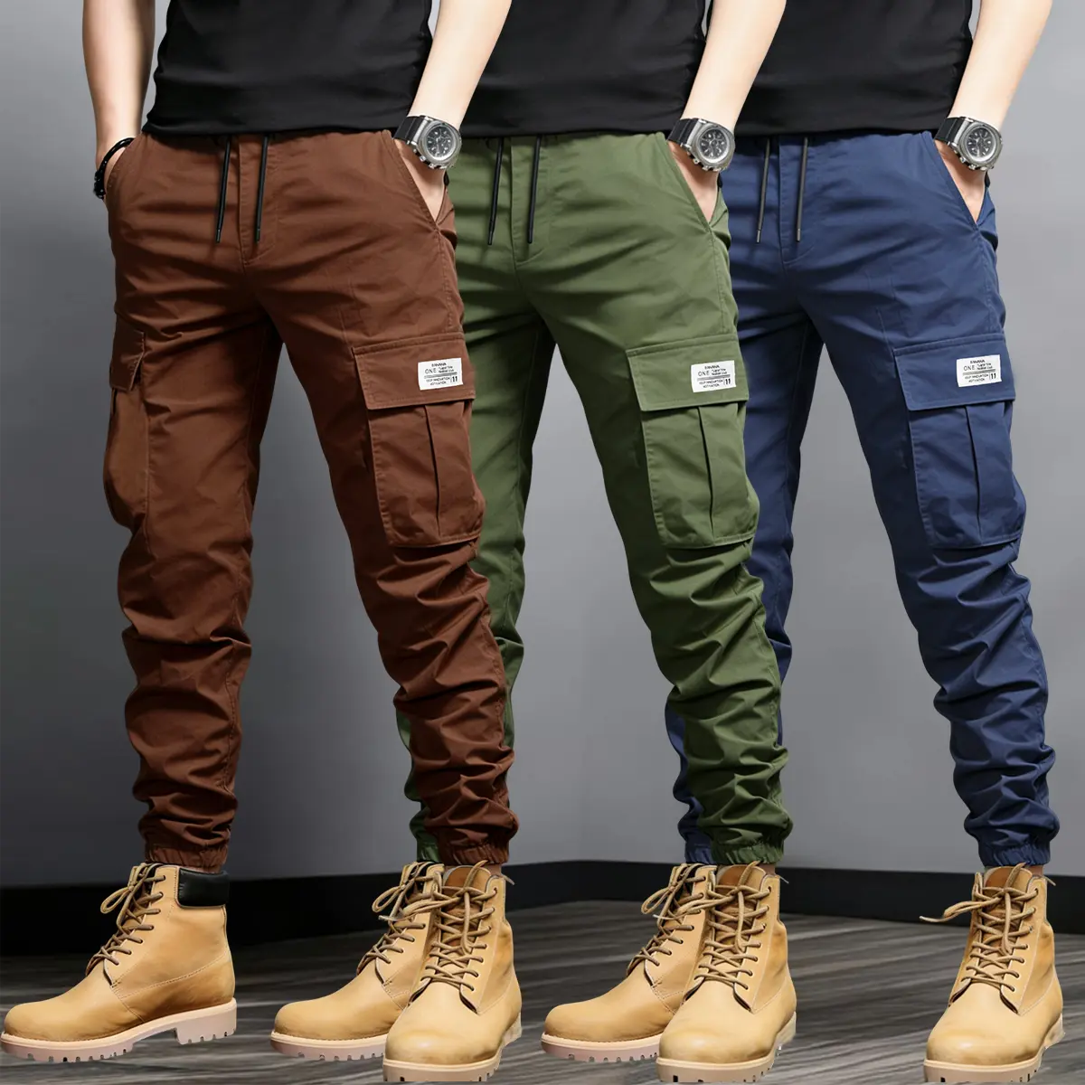 Coffee color + army green + dark blue