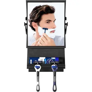 Shower Mirror fogless for Shaving - Dual-Sided 1X/3X Magnification, Anti-Fog Bathroom Mirror with Squeegee, Rust-Proof, Black