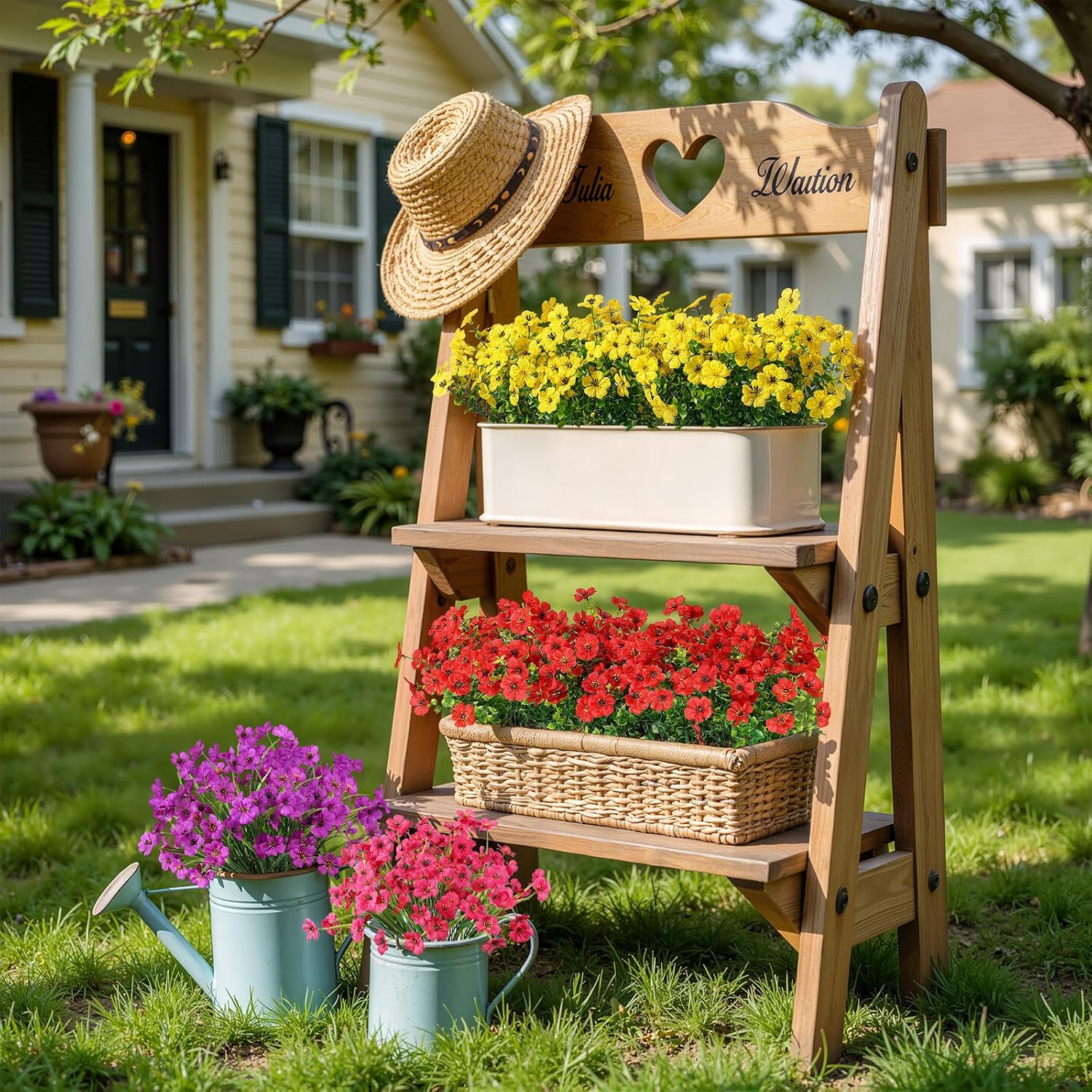 6/12/24 Pack UV-Resistant Outdoor Artificial Flower Bundles, Faux Flowers & Decorative Fruit for Planters, Porch, Home Decor Events