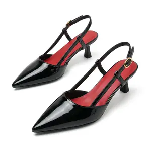 Women's Patent Leather Pointed Toe Slingback Heels, Ankle Strap Stiletto Pumps for Party & Evening Heeled
