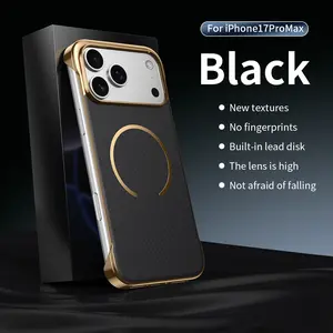 Premium Carbon Fiber Texture Frameless Phone Case for iPhone 17 Pro Max Air, Wireless Charging Support, Shockproof Protection