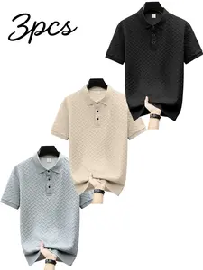 Men's Summer High-End Polo Shirts, 3-Pack, Cool and Comfortable, New Twill Fabric, Casual, Short Sleeve, Jacquard, Leisure Wear