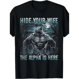 Humorous Mens Wolf Graphic TShirt with Bold Alpha Design Breathable Quickdry Fabric Casual Round Neck Short Sleeve Top Perfect for Husband Gift