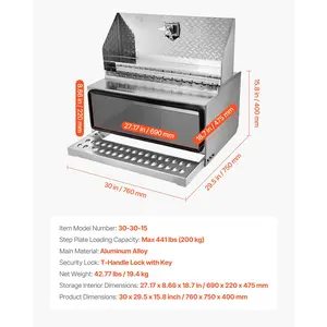 VEVOR Semi-Truck Step Tool Box, 30x 29.5x 15.8 Heavy Duty Aluminum Diamond Plate Toolbox, Waterproof Cab Entry Step Storage Box with T-Handle Lock Keys for Flatbed, Crane, and Semi Trucks