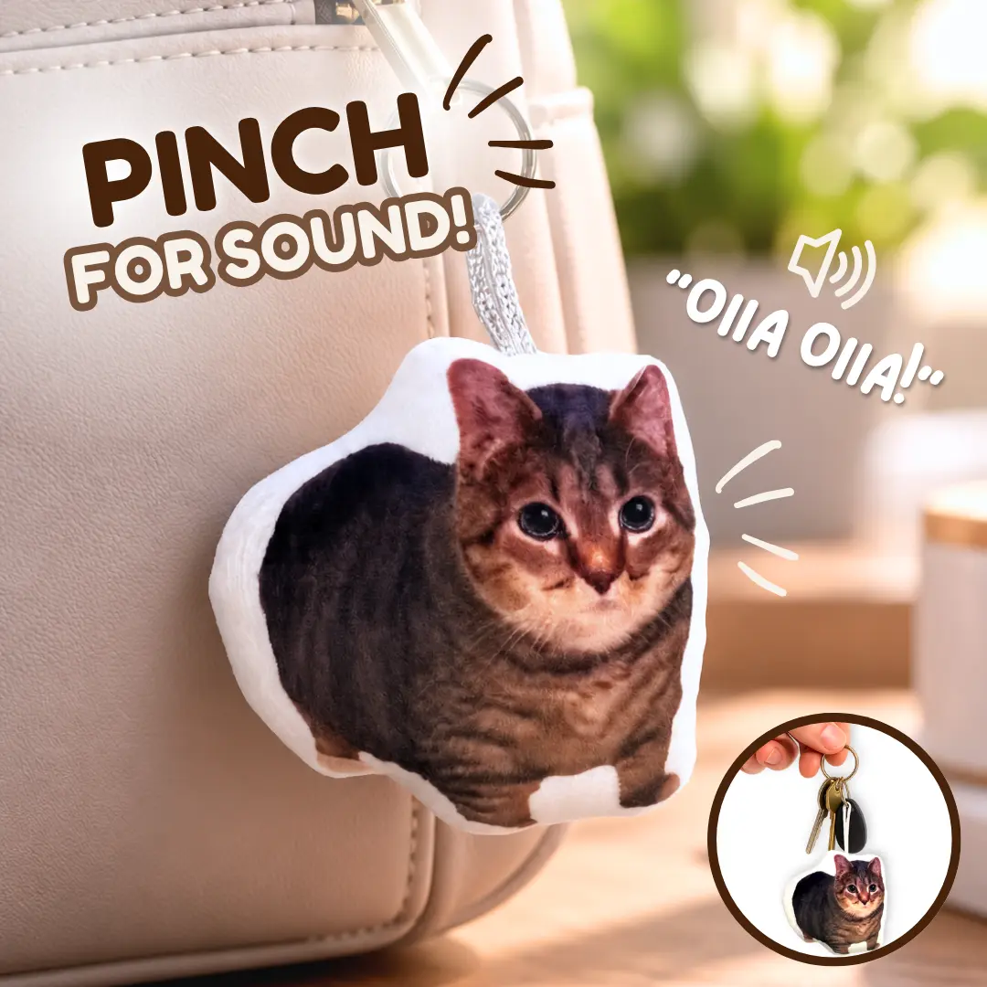OIIA Spinning Cat Plush Keychain with Squeeze-Activated Sound, Funny Meme Cat Bag Charm