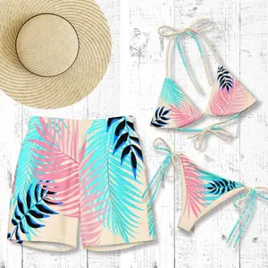 Women's Thick Polyester Sexy Bikini Swimsuit Set - Padded Cups, Adjustable Drawstring Swim Trunks, Tropical Mr & Mrs Matching Beachwear for Newlyweds' Honeymoon (Durable Fabric, Secure Fit)