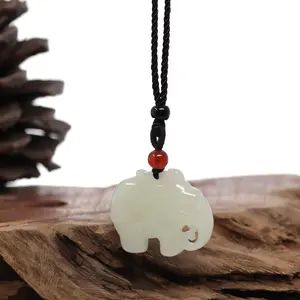Baikalla™ Genuine HeTian White Nephrite Jade Elephant Pendant Necklace