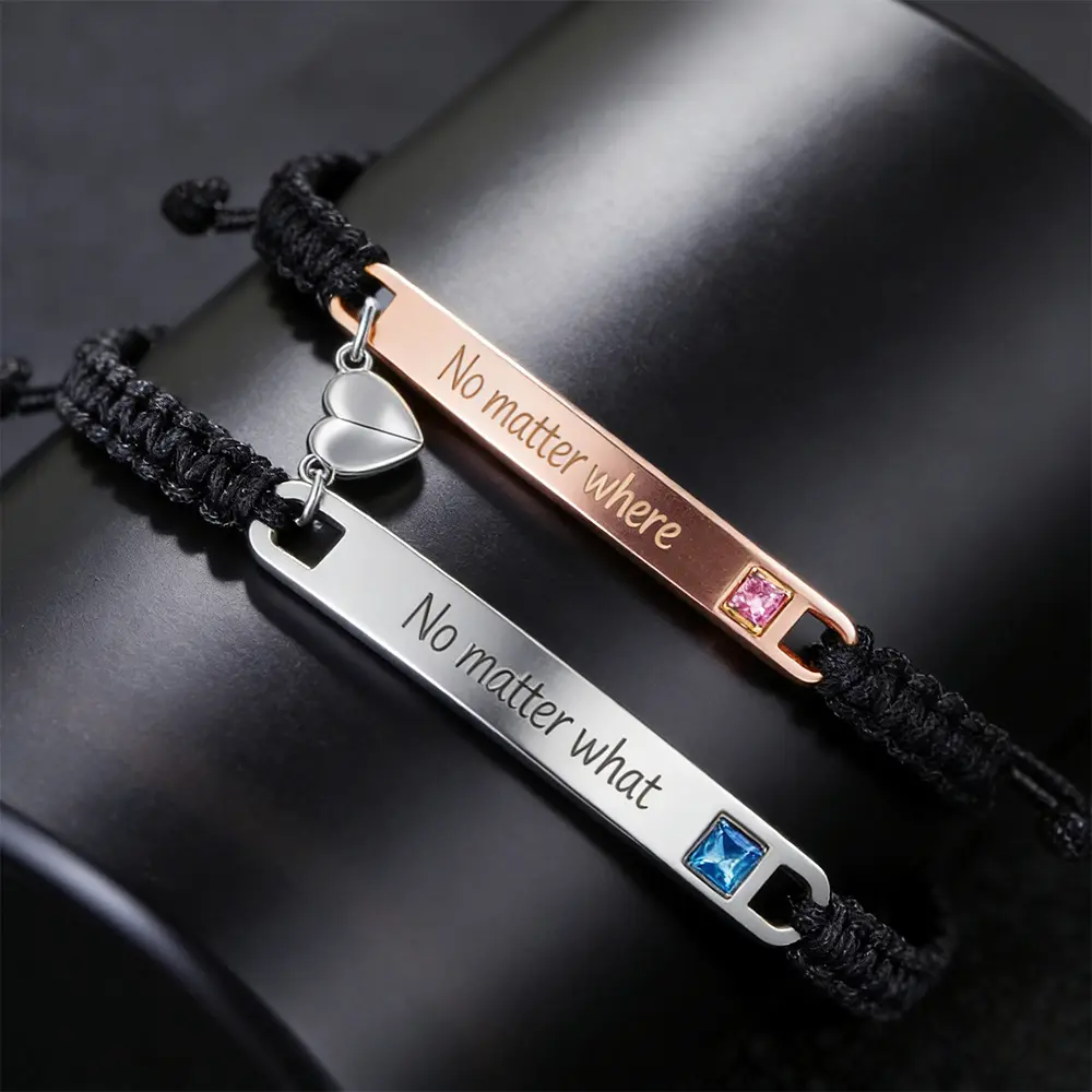Couples Bracelet Set, 2-Piece Casual Daily String Bracelets with Rhinestone Magnetic Heart Charm, Jewelry Gift for Women & Men, Yes, Matching Friendship Bracelets & Bangles