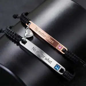 Couple Rhinestone Decorated Magnetic Heart Charm String Bracelet Gift , 1 Set Fashionable Jewelry for Women & Men, Trendy Bf Gf Bracelet Jewelry for Birthday Gift