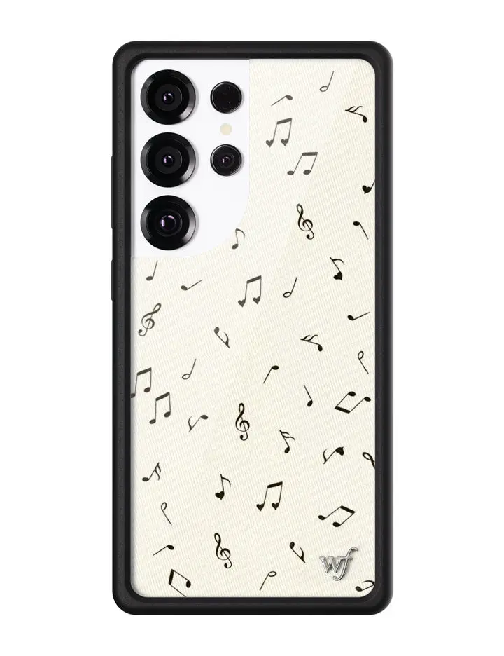 Love Notes | Limited Edition Trendy Samsung Galaxy Case | Raised Protective Black Bumper | Women Owned Small Business | Egg Shell Sandy White Background Heart Shaped Musical Notes | Safety Casing Protective | Gift for Her