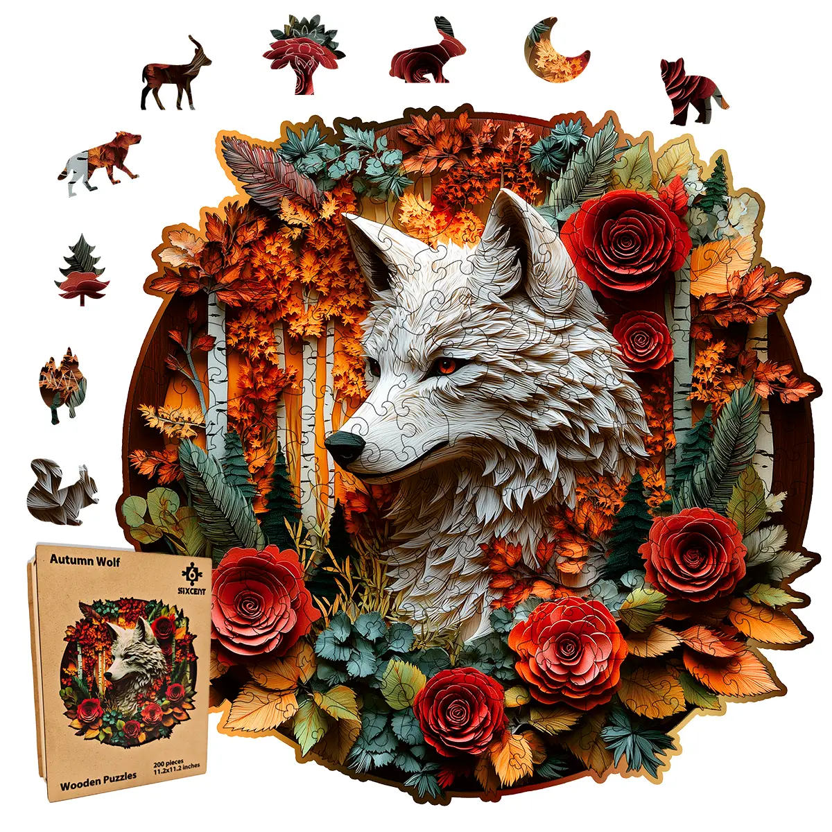 Wooden Puzzles,Sixcent Jigsaw Puzzles,Unique Shaped,Wooden Puzzle for Adults and Kids,Hoilday Gift,Family Game,Laser Cut, sublimation Puzzle