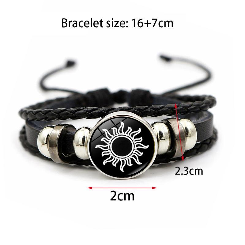 Cross-border New Product 2025 Sun Moon Lovers Leather Bracelet Vintage Punk Multi-Layer Beaded Woven Bracelet Couple Gift 17cm Chain Length PU Leather Glass Sheet Daily Wear