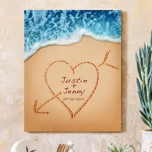 Couple's Name and Date on Sand personalized Canvas Prints Love Gift for Anniversary,Wedding,Birthday and Holidays