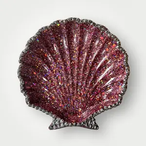 Pink Seashell Dish with Iridescent Glitter and Rhinestones