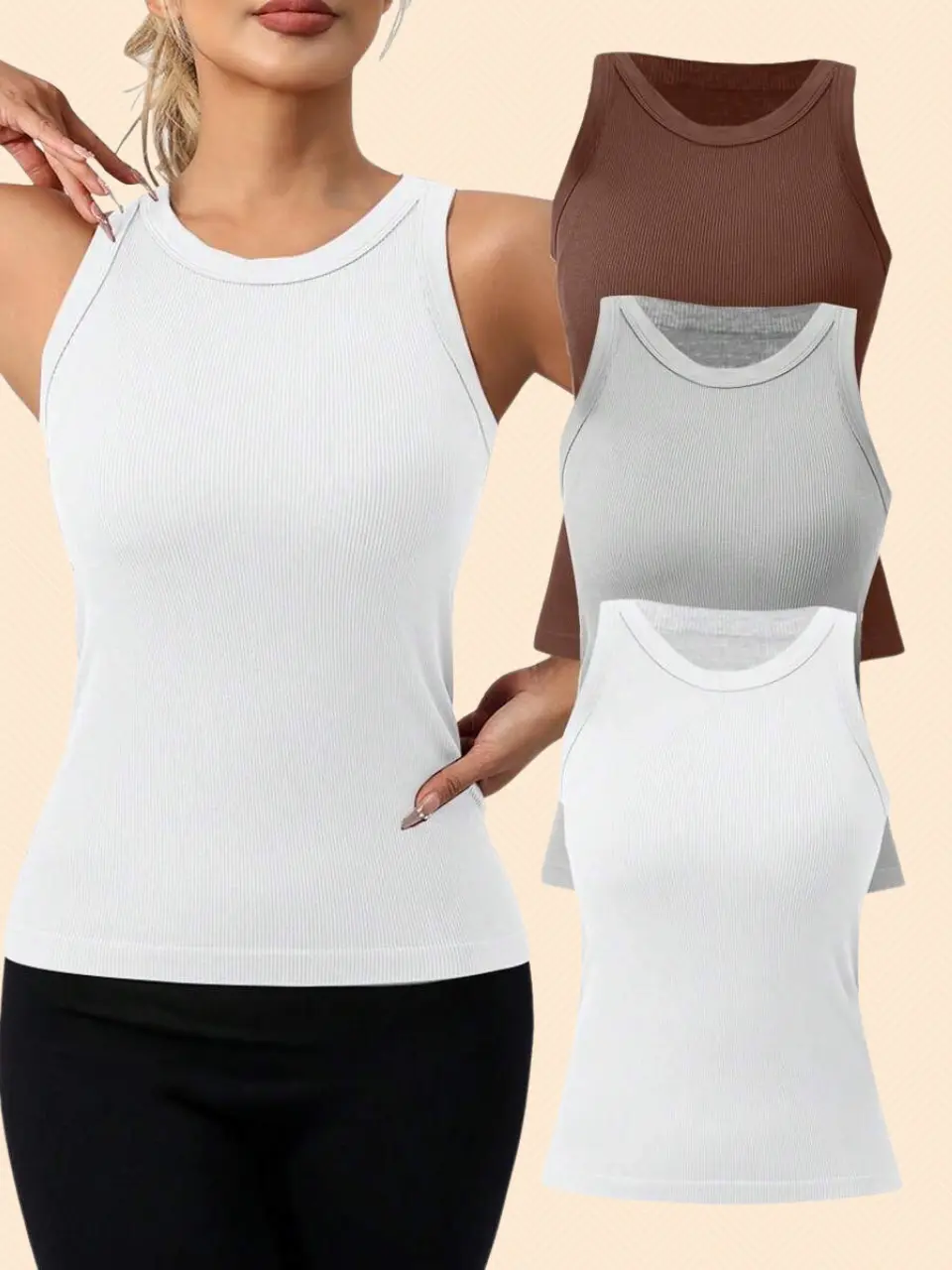 3-Pack Women’s Ribbed Knit Tank Tops – Thick Strap Racerback, Round Neck Sleeveless Tees for Layering or Casual Wear Comfort Fabric