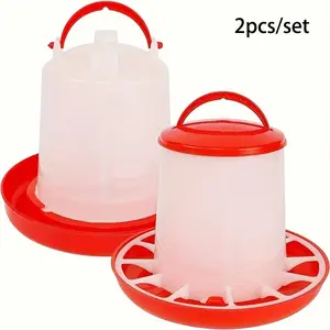 2 Piece Chicken Duck Goose Automatic Feeding Feeder Waterer Set, Durable Plastic, Battery-Free, Easy Operation, Farm Ranch Essential