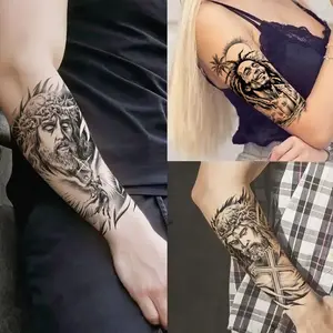 3 Jesus Temporary Tattoo Stickers, Waterproof Cross Fake Tattoos, for Arms, Thighs, Legs, Adult Party & Festival Decorations
