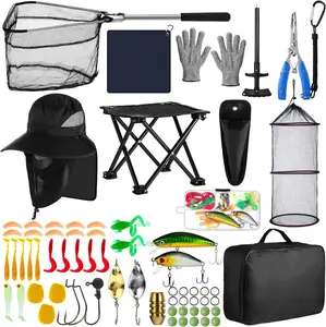 Lasnten 68 Pcs Father'S Day Fishing Tool Kit Backpack, Pliers, Lures, Retractable Landing Net Gloves Towel Portable Chair Sun Protection Hat Keychain Hook All-In-One Ice Fly Fishing Kit Thank Man Gift HIU-Lasnten-1907