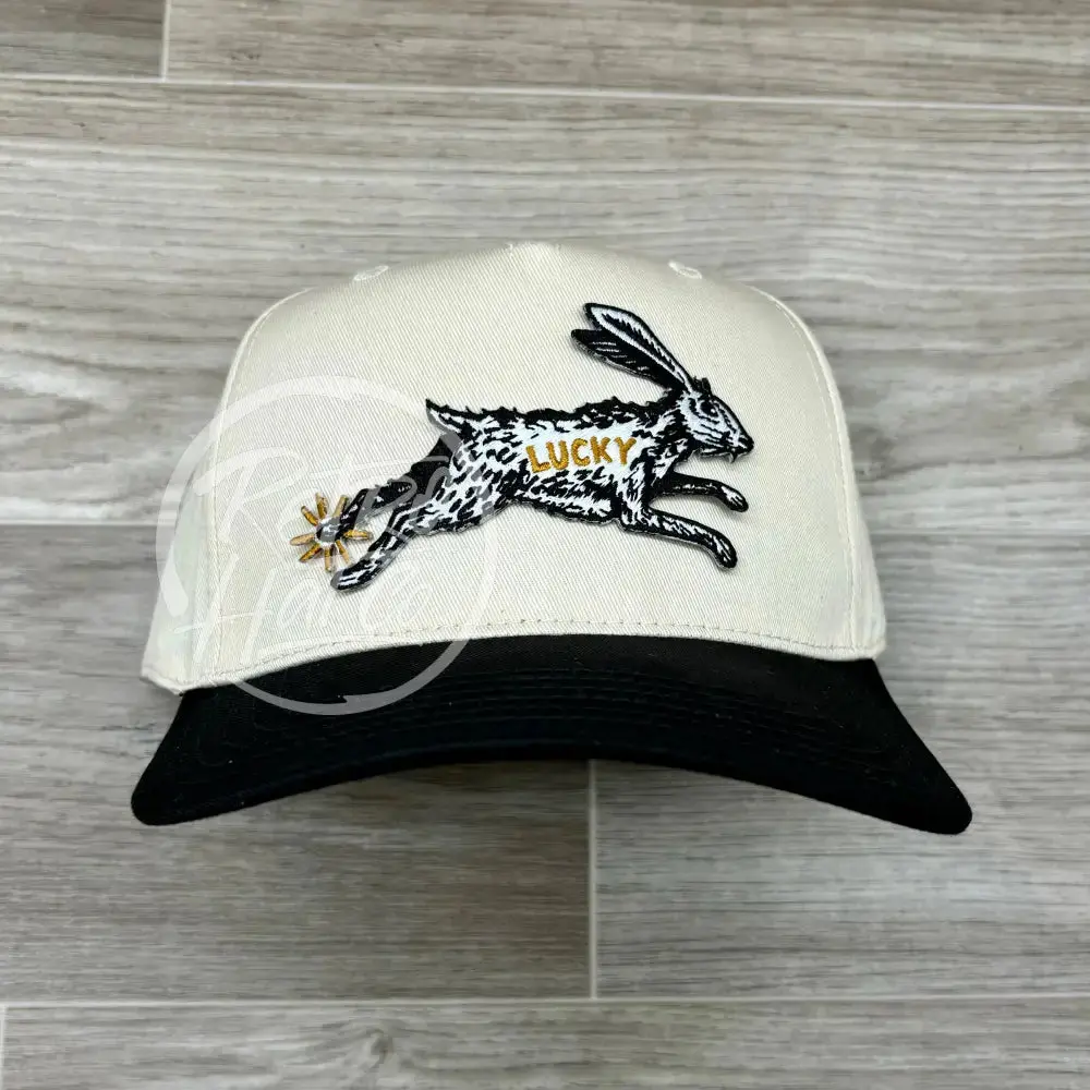 Lucky Rabbit on Natural/Black Retro Hat snapback cap
