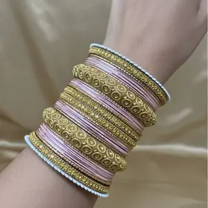 #1181- Glossy Pink Blush Pink & Gold Bridal Bangle Set Multi-Piece Stack for Elegant Bridal Occasions Perfect for Weddings and Formal Events