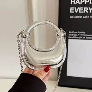 Women's Chic High-End Glossy Laser Dumpling Crossbody Bag - Mini Chain Purse with Lipstick Storage