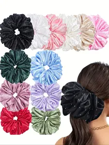 1pcs Sparkling Rhinestone Satin Hair Tie, Multiple Colors Available, Eye-Catching Daily Accessory, Perfect for Outings, Scrunchies