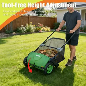 Manual Push Lawn Sweeper 21-Inch, Yard Leaf & Debris Collector with 3.5 Cu. Ft. Collection Bag, Adjustable Brush Height for Lawns & Driveways, Foldable Storage Design