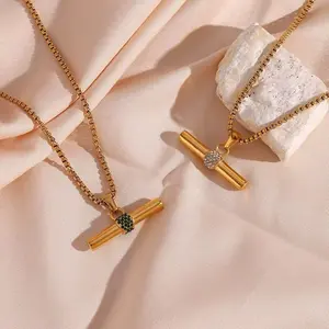 The Balance Bar Necklace - Gold-Tone Stainless Steel Minimalist Pendant with Crystal Accent Adjustable 16" Chain Hypoallergenic & Waterproof for Everyday Wear