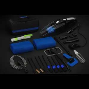 Detailing kit with high power vacuum, brush set, windshield tools, duster, & towels. 19 pieces!!