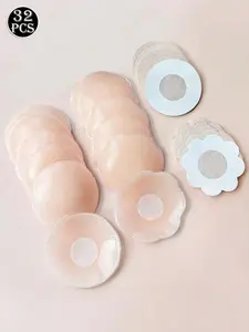 DSANSAJ 32Pcs Of Packaged Breast Stickers, Invisible Anti-Protrusion Silicone Adhesive Nipple Covers For Summer, Suitable For Wedding Dresses, Push-Up Bras, Anti-Light Through And Suitable For Both Big And Small Chests